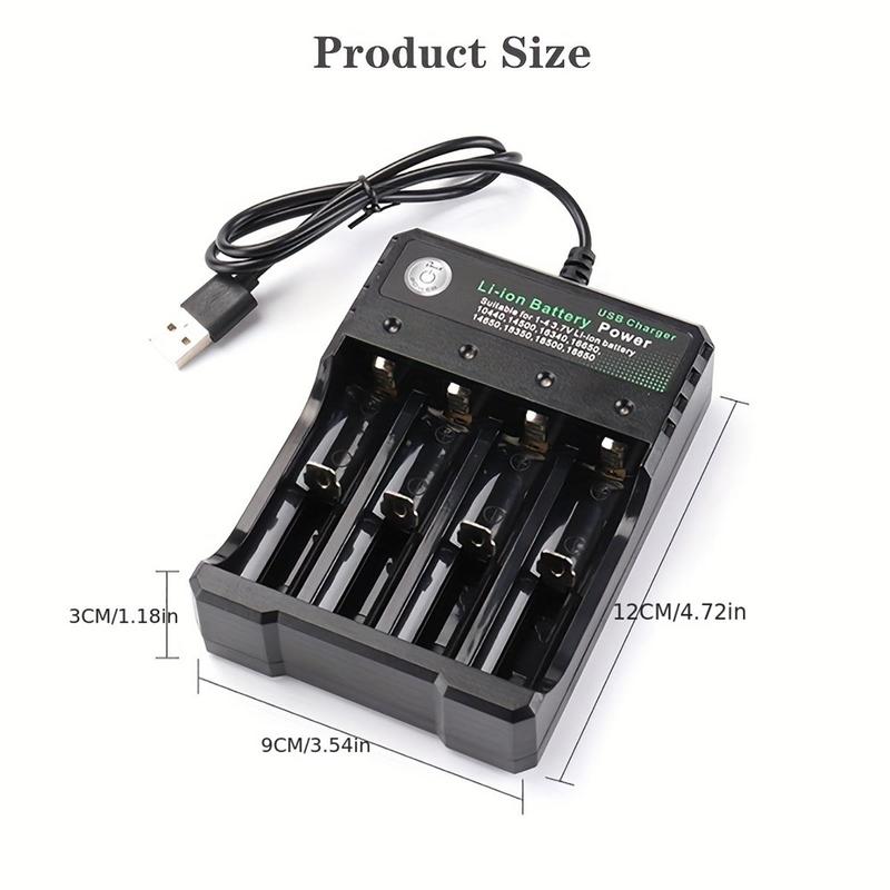 4-slot Battery Charger, USB Powered Battery Chargers, Independent Charging Battery Charger for 10440 14500 14650 16340 16650 18350 18500 18650 Battery