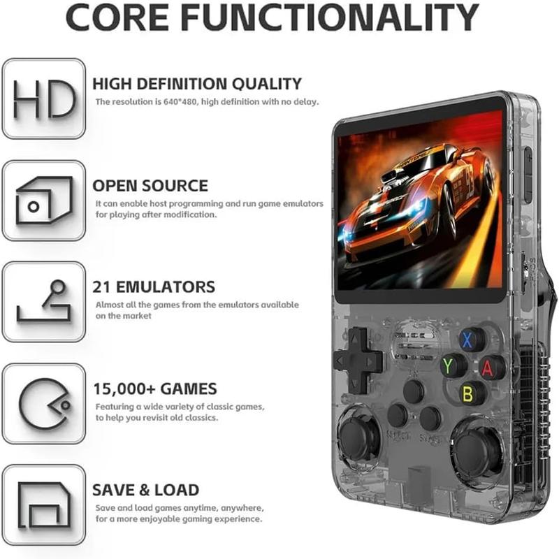 R36S Retro Handheld Game Console: 3.5 Inch IPS Screen Linux System Built-in 32GB+64GB and 1.5W+ Games Preinstalled Emulator System