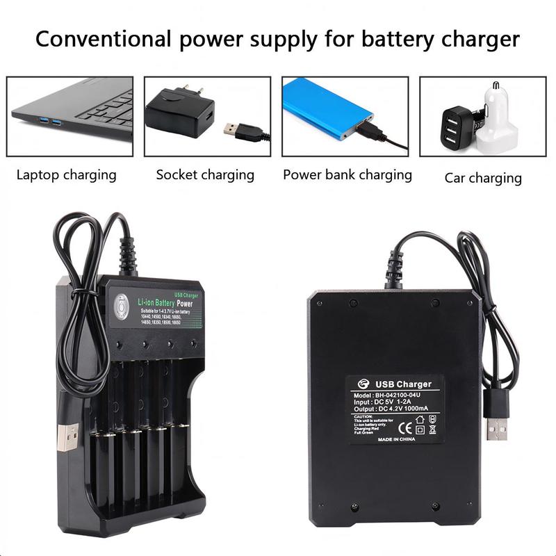 4-slot Battery Charger, USB Powered Battery Chargers, Independent Charging Battery Charger for 10440 14500 14650 16340 16650 18350 18500 18650 Battery