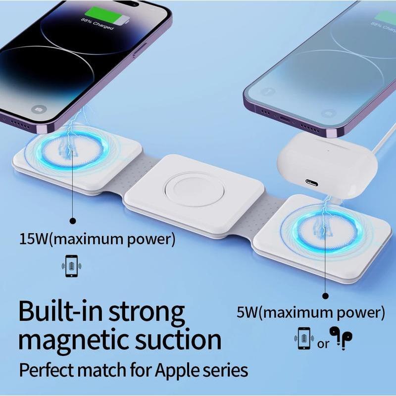 3-in-1 Wireless Charger, 1 Count Foldable Magnetic Travel Charger for Apple Watch, Multifunctional Wireless Charger for iPhone 15 14 13 12 Series & AirPods