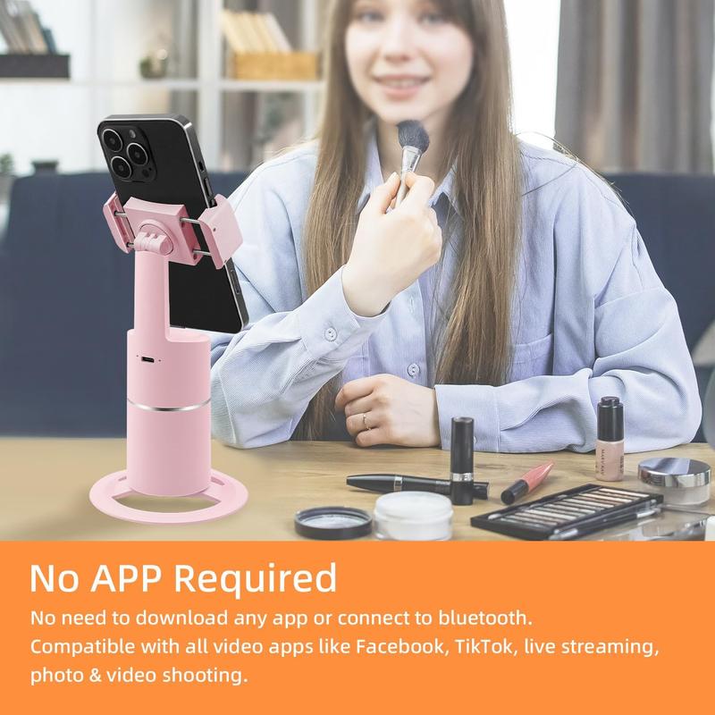 Auto Face Tracking Tripod, No App Required, Rechargeable Battery, 360° Rotation Phone Tracking Holder Face Body Phone Camera Mount for Live Vlog Streaming Video Chat - Pink