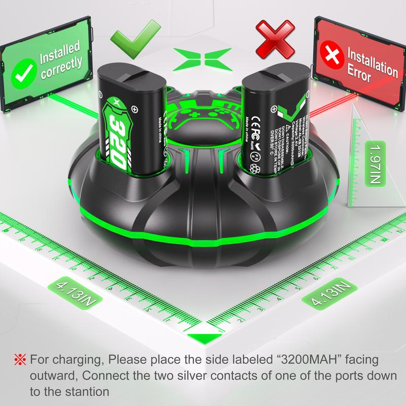 Ponkor 4×3200mAh Rechargeable Battery Pack for Xbox Controller - Ponkor High-Capacity Fast Charging Batteries, Long-Lasting Power, Durable and Reliable Charger Station, Compatible with Xbox One, Xbox One Elite, Xbox One S X, Xbox Series S X