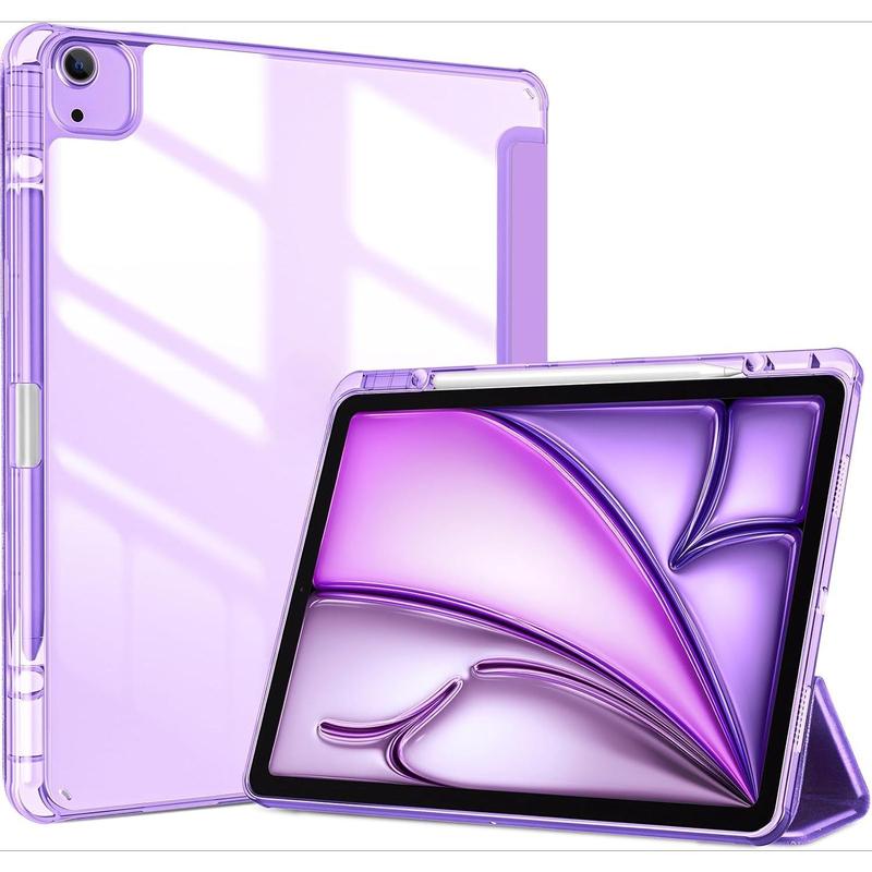 for iPad Air 13 Inch Case 2024 M2 with Pencil Holder, iPad Air 2024 13 Inch Case Clear Transparent Back, iPad Air M2 13 Cover Shockproof Smart Folio, Auto Wake Sleep -Purple