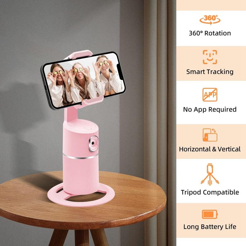 Auto Face Tracking Tripod, No App Required, Rechargeable Battery, 360° Rotation Phone Tracking Holder Face Body Phone Camera Mount for Live Vlog Streaming Video Chat - Pink