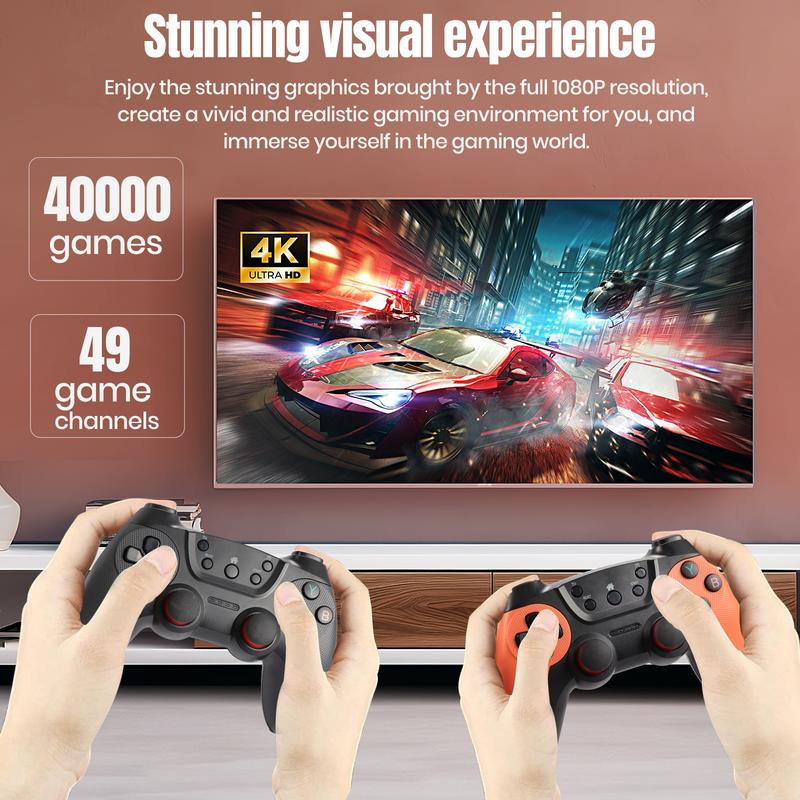 Wireless Retro Console Gamepad, X2 Gamepad Built-in 40000 Games, Dual 2.4G Wireless Controller, 4K Ultra HD Plug and Play Retro Arcade Game Console, HDMI HD Output 64g-128G Memory for TV PC Plug and Play Gamepad Adapter Port Cable