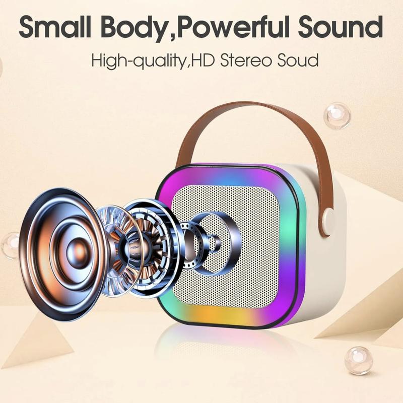 Mini karaoke machine suitable for children and adults, portable Bluetooth speaker with 2 wireless microphones and LED lights, 5 variable sounds, suitable for family gatherings and birthdays, suitable for girls boys aged 3-12 years old.