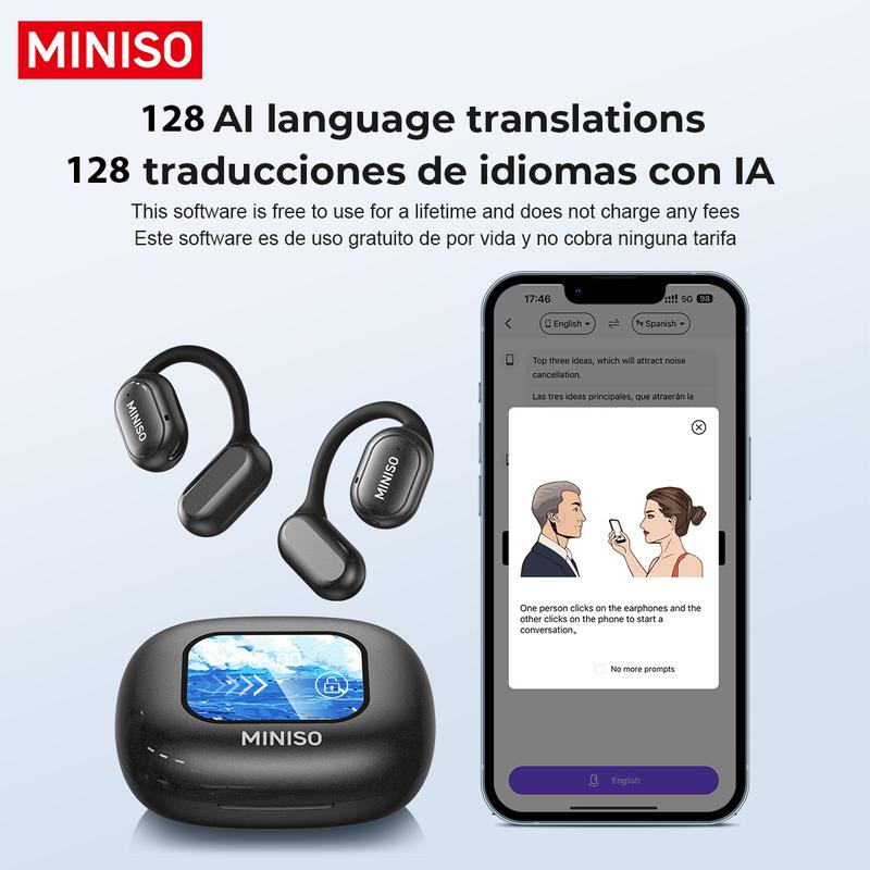 MINISO X30 OWS Translation Wireless Bluetooth Earphones Support 128 Languages Real Time Bluetooth Translation Support Playing Music Phone Calls Headphones & Meeting Summary Earbuds