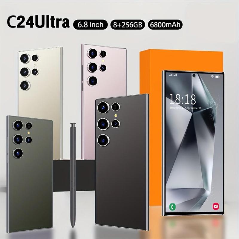 C24Ultra Smartphone(1 Count), 8+256GB, 6800mAh Battery, Dual SIM, HD Camera, Stylus & Earphones & Type-C Cable & Case, Perfect Gift, Easy to Use