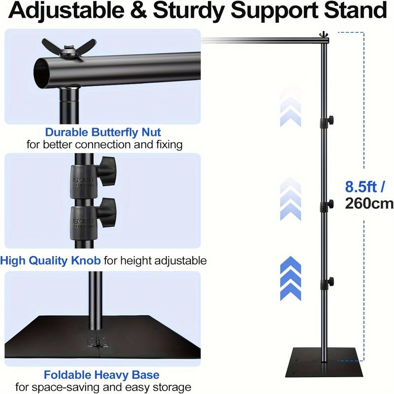 Heavy Duty Backdrop Stand 8.5x10ft (HxW) Adjustable Background Support System Kit With Steel Base For Photography