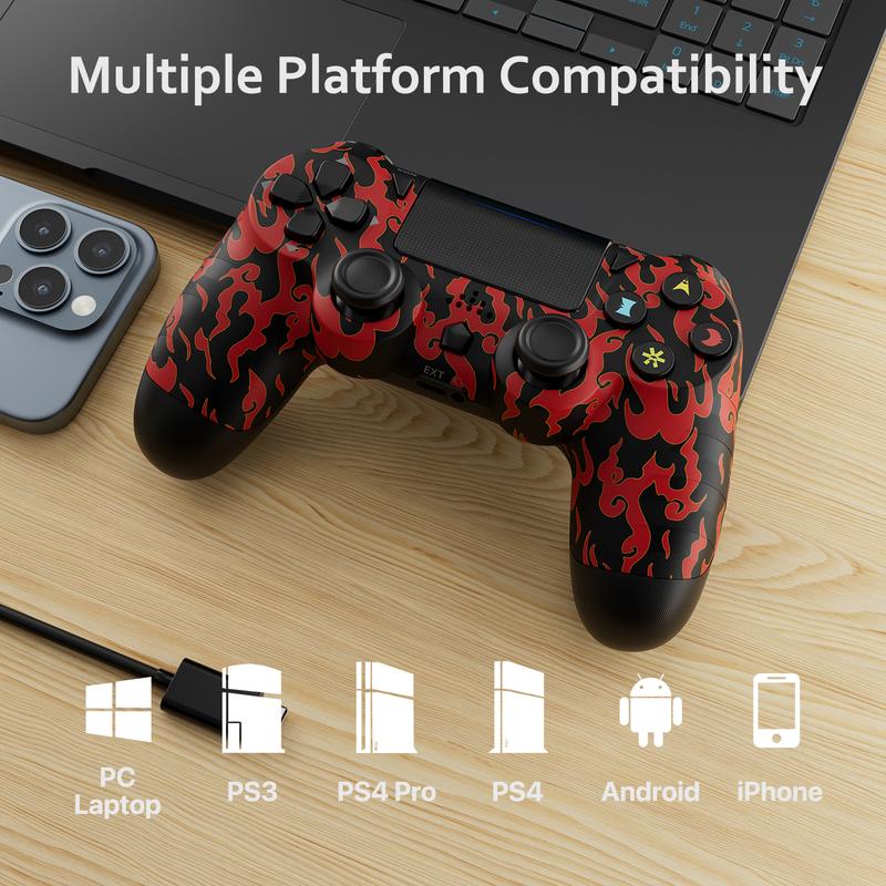 ISHAKO Wireless Game Controller for PS4 PS3 PC Android iOS, With Double Vibration, motion sensing, touchpad, speaker, Type C, gamepad, PS414 Red