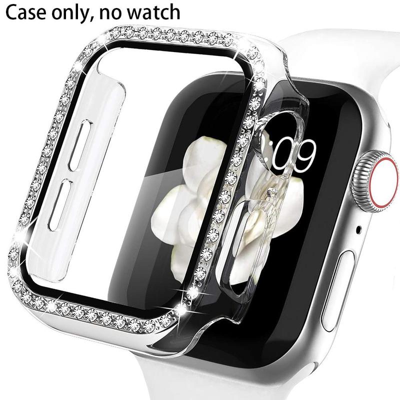 Multipurpose Luxury Shiny Rhinestone Decor Smart Watch Case with Tempered Glass Screen Protector (1 Count), Watch Protective Cover with Screen Film