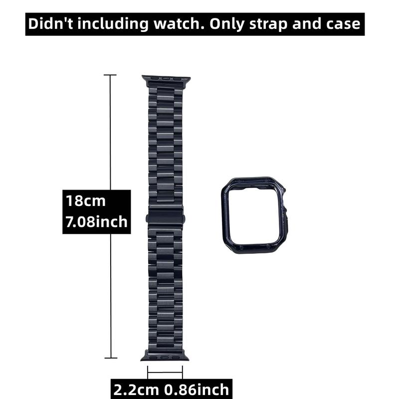 Smartwatch Band with Case for Apple Watch, 1 Count Stainless Steel Smartwatches Band with TPU Cover, Stylish Replacement Smart Watches Band Compatible with iWatch Ultra 9 8 7 6 5 4 3 2 1 SE SE2, Wearable Accessories