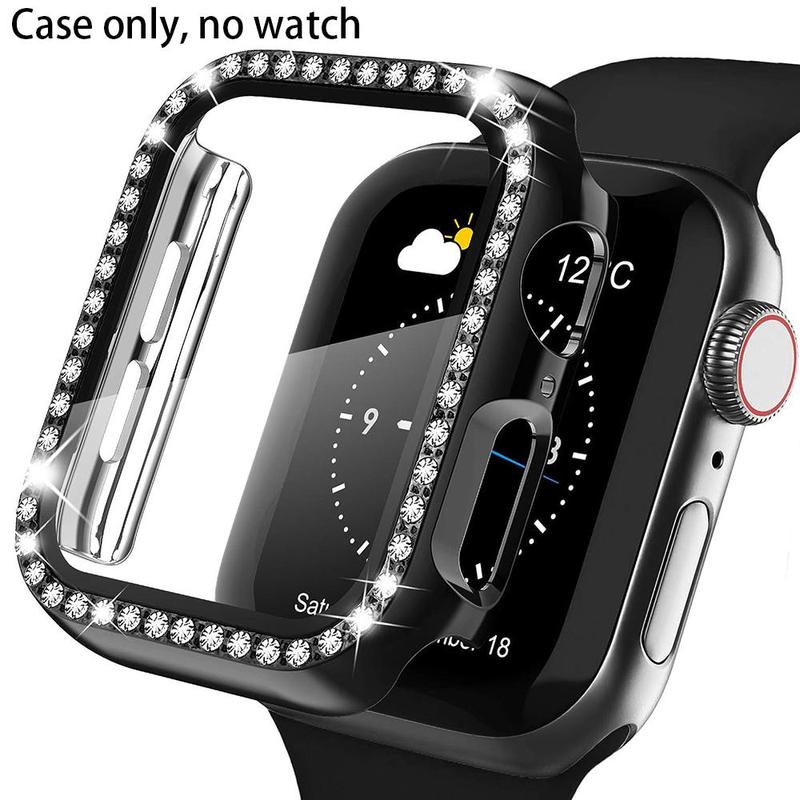 Multipurpose Luxury Shiny Rhinestone Decor Smart Watch Case with Tempered Glass Screen Protector (1 Count), Watch Protective Cover with Screen Film