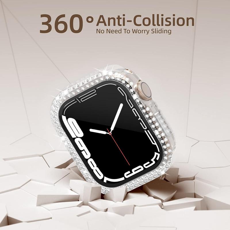 Multipurpose Luxury Shiny Rhinestone Decor Smart Watch Case with Tempered Glass Screen Protector (1 Count), Watch Protective Cover with Screen Film