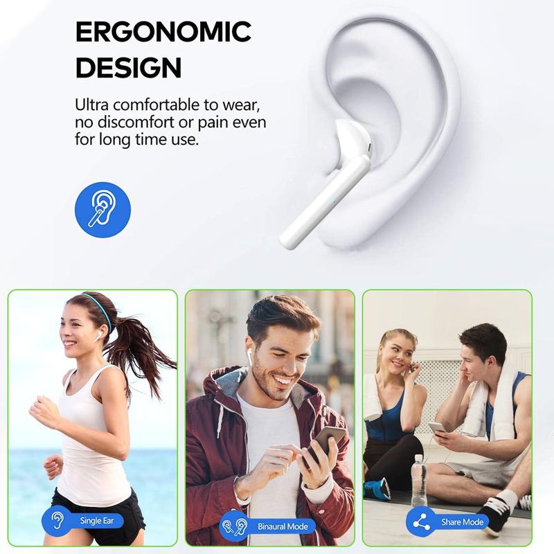 Wireless Bluetooth Earbuds D12, Rod-Shaped Semi-In-Ear Design, Touch Button Control, White, HD Sound Quality, Comfortable Fit, Compatible with Phones, Tablets, and More, Ideal for Sports and Running