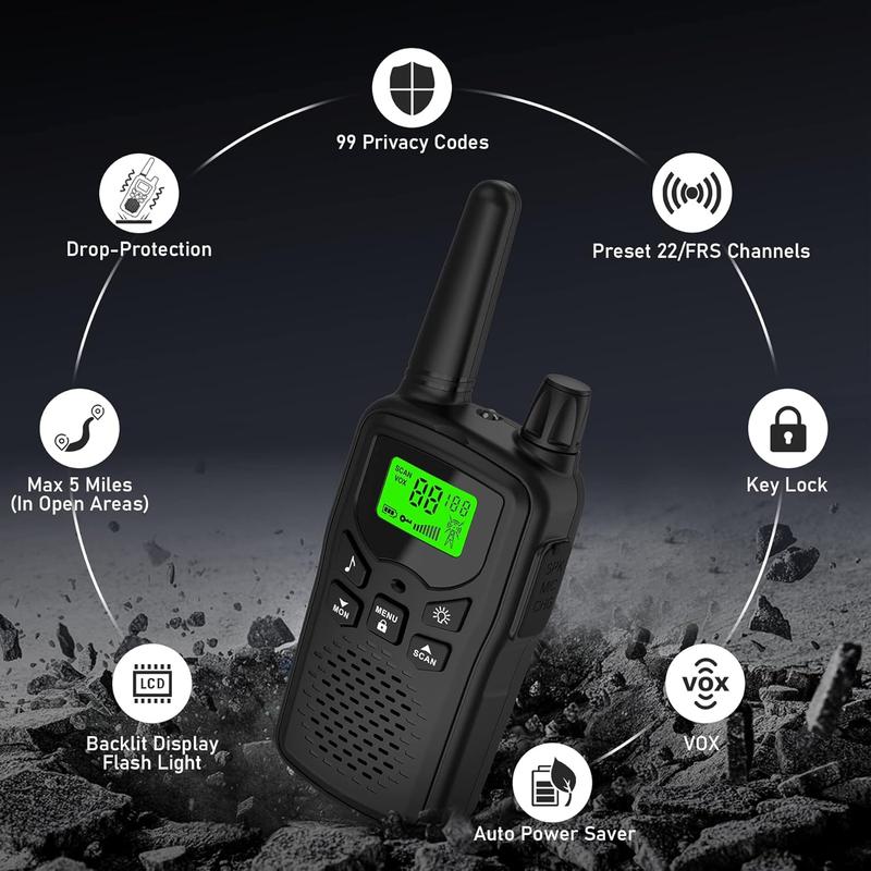 Walkie Talkies,Erelis Long Rang Walkie with 22 FRS Channels,Walkie Talkies for Adults with Lamp,VOX,LCD Display Audio Communication