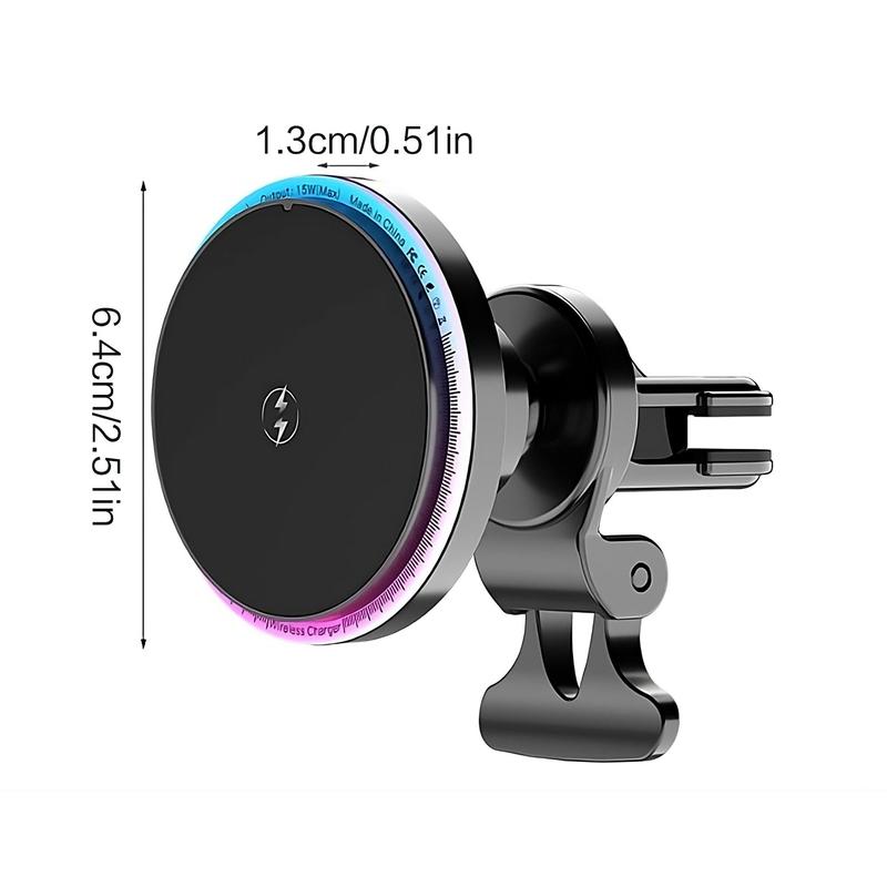 Magnetic Car Phone Holder, Multifunctional Car Phone Holder with Ambient Light, Navigation Bracket with Wireless Charging Function for Car