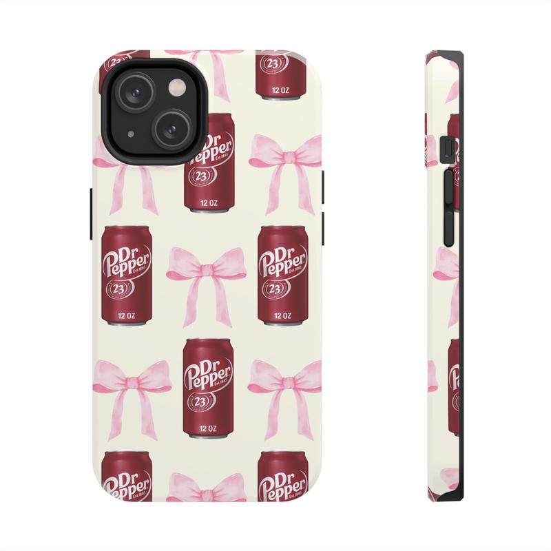 Pink Bow Coquette Dr Pepper Phone Case, Cute Pink Bow Collage Phone Case, Aesthetic Girly Phone Case, iPhone 15 14 13 12 11 Pro Max 8 Plus X