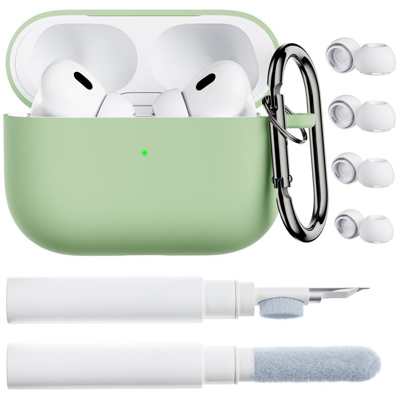 ORNARTO for Airpods Pro 2nd 1st Generation Case with Cleaner Pen, Eartips Cover, Full Protective Soft Silicone for AirPods Pro Case 2022 2019 with Keychain, Front LED Visible Skin Cover Accessories Handheld