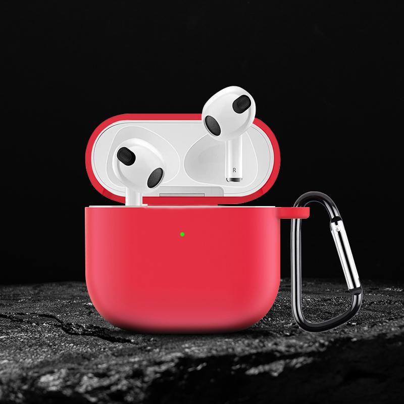 Solid Color Silicone Earphone Case with Carabiner, Full Protective Earphone Cover, Earphone Protector Compatible with AirPods 4