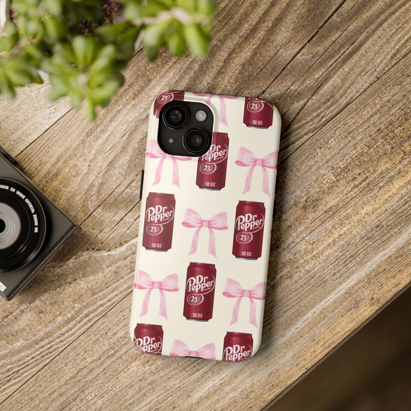 Pink Bow Coquette Dr Pepper Phone Case, Cute Pink Bow Collage Phone Case, Aesthetic Girly Phone Case, iPhone 15 14 13 12 11 Pro Max 8 Plus X