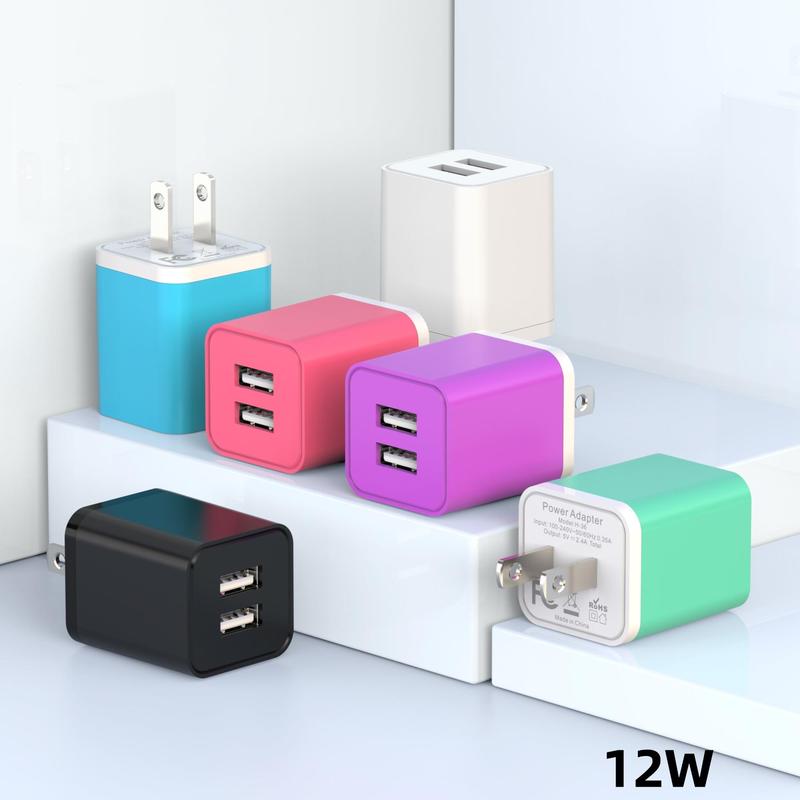 12W USB Wall High-Speed Charging Charger Kit, 5V 2.4A Dual USB Port Cube Power Plug Adapter, Summer Gift, Mobile Phone Charger Head for iPhone 13 iPad Cellphone, Smartphone Charging Accessories