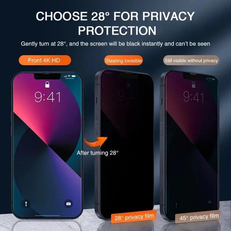 Privacy Phone Screen Protector, 3 Counts Tempered Glass Phone Screen Protective Films, Anti-spy Screen Protector for iPhone 15 14 13 12 11 Pro Max Series