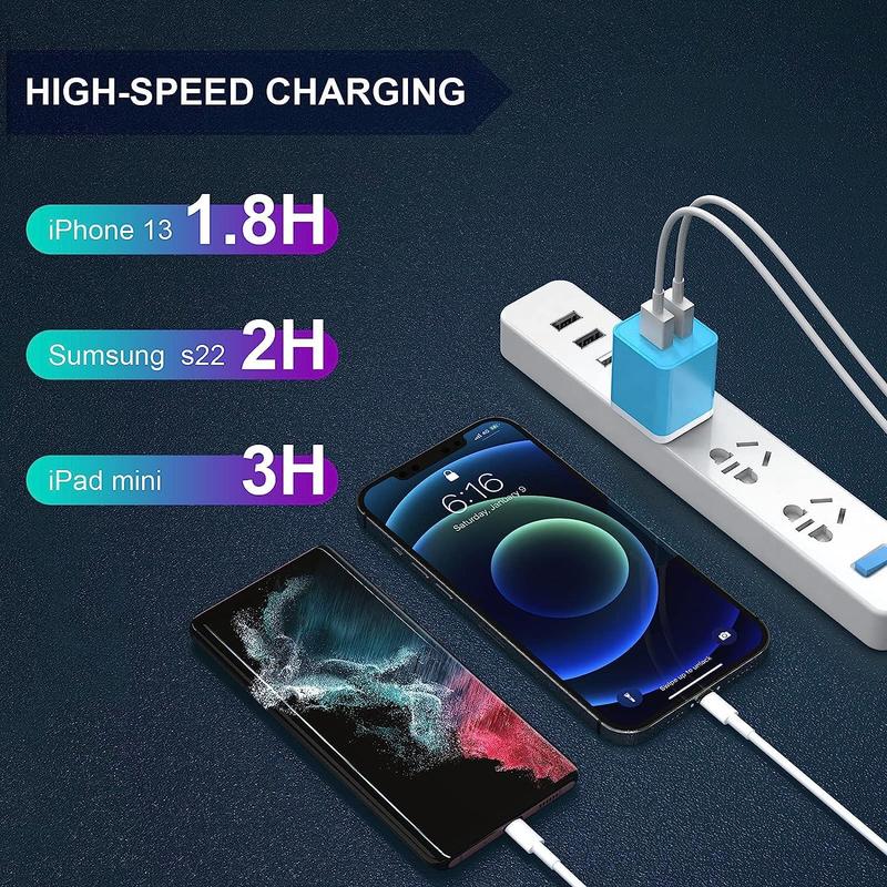 12W USB Wall High-Speed Charging Charger Kit, 5V 2.4A Dual USB Port Cube Power Plug Adapter, Summer Gift, Mobile Phone Charger Head for iPhone 13 iPad Cellphone, Smartphone Charging Accessories