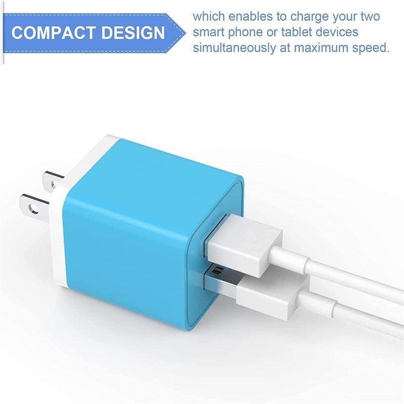 12W USB Wall High-Speed Charging Charger Kit, 5V 2.4A Dual USB Port Cube Power Plug Adapter, Summer Gift, Mobile Phone Charger Head for iPhone 13 iPad Cellphone, Smartphone Charging Accessories