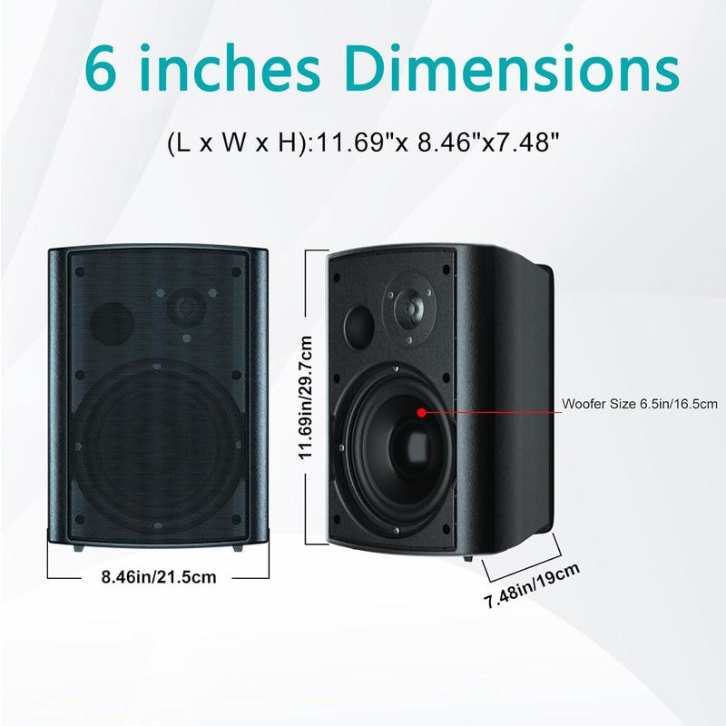 Herdio Outdoor Wall Mount Waterproof Wired Bluetooth Speaker Set - 4 inch 5.25 inch 6.5 inch