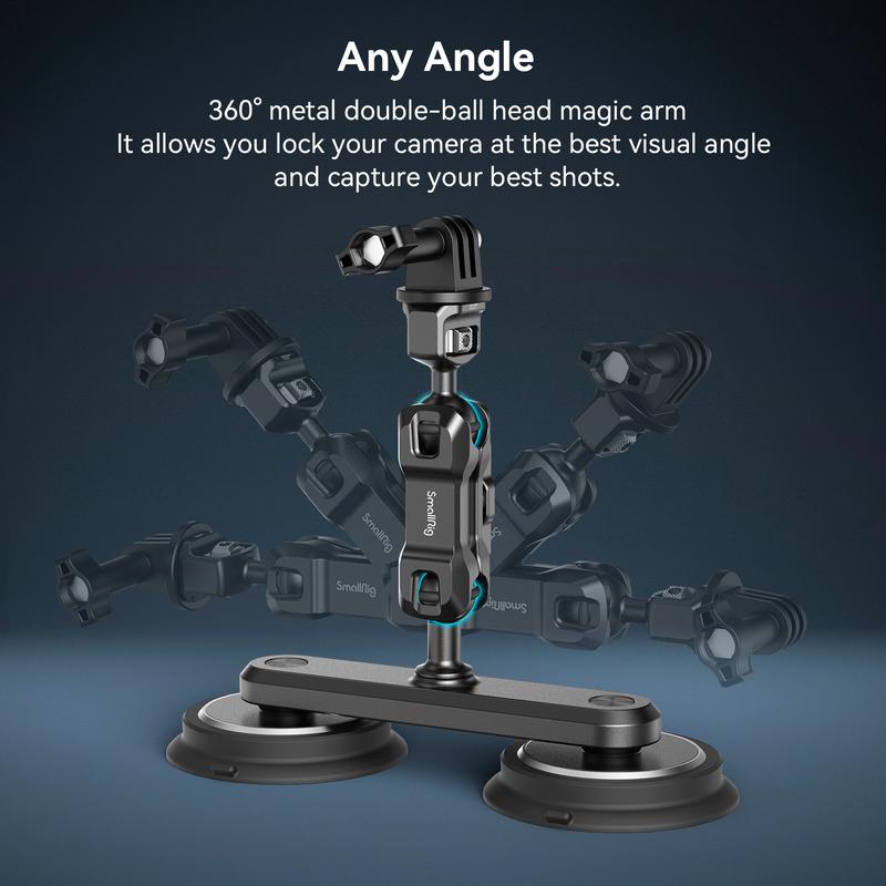 SMALLRIG Dual Magnetic Mount for Gopro, Powerful Camera Car Mount Outside for Gopro, for Insta360 and Phone, with Anti Deflection Pin Ball Head Magic Arm 4467