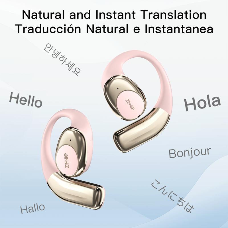 ZIHNIC S09 AI Translation Earbuds With Charging Case, Bluetooth 5.4 Wireless Open-Ear Headphones Support 138 Languages,Sweat-proof Earphones With Lanyard,Automatic Translation HIFI Sound Quality