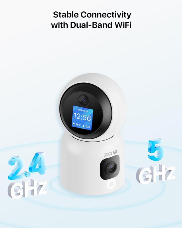 ZOSI 2K Dual-Lens Indoor Security Camera, Two-Way Video, Gesture One-Touch Calling, Human Motion Tracking, C528M 360° Views Pan Tilt Home Baby Pet Dog Monitor, 2.4G 5G Dual-Band WiFi, Plug-in motion detection