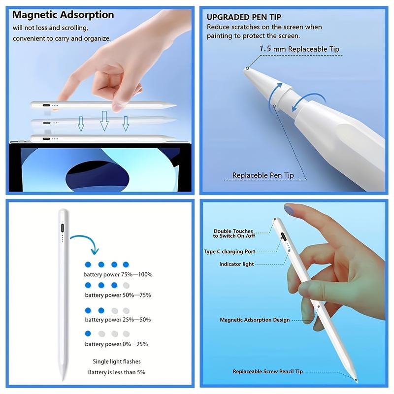 Ult-LNTE 2024 Upgraded Digital Stylish Pen Pencil Pro Max,Stylus Pens For iPad Android iphone Windows,Stylus Apple Pencil,Smart battery indicator, magical adsorption function, no Bluetooth pairing required,Comes with 2 replacement nibs applepencilpro