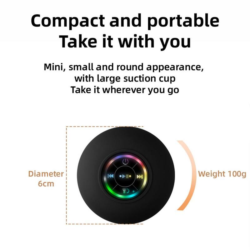 Waterproof Mini Bluetooth Shower Speaker, Portable Wireless Speaker Led Shower Suction Cup Speaker, Small Surround for Party, Travel, Beach Bathroom