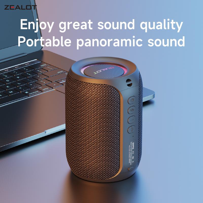 ZEALOT Portable Wireless Bluetooth-compatible Speaker, 15W Stereo Sound System Speaker with RGB Light Effect, Waterproof Wireless Speaker for Home Outdoor Camping, Portable Speaker