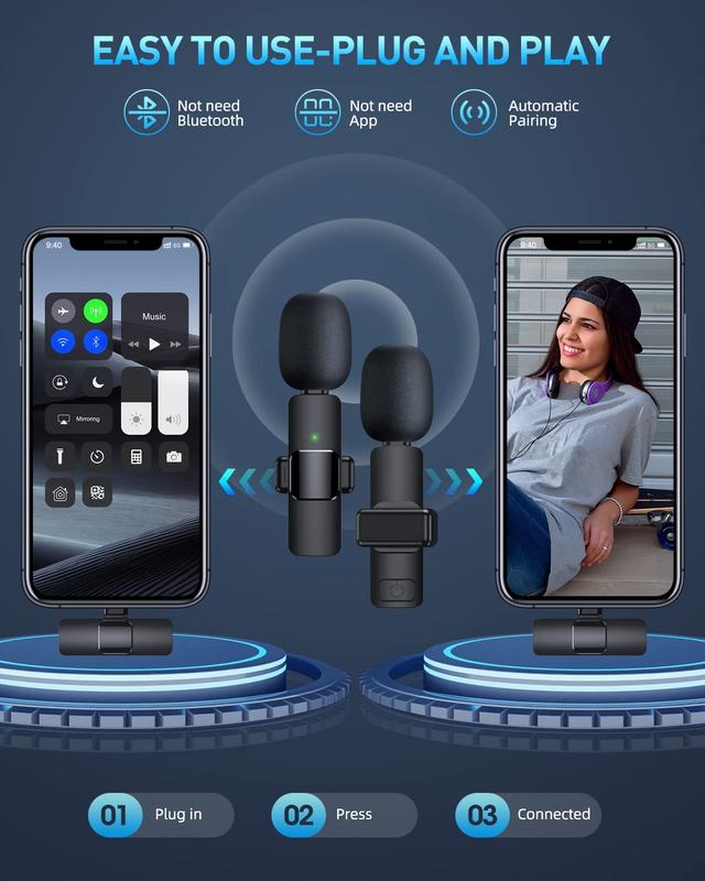 Portable Wireless Lavalier Microphone,Seamless Sound Integration: Plug-Play Lavalier Mic for iPhone & Android Audio Bluetooth