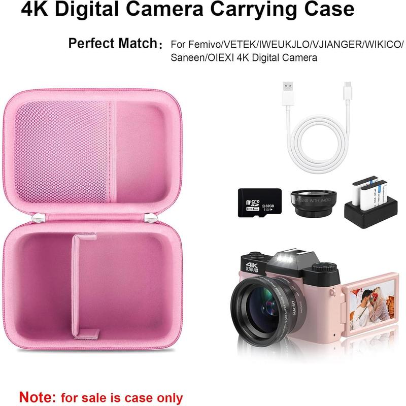 4K Digital Camera Carrying Case for Femivo VETEK IWEUKJLO VJIANGER WIKICO Saneen OIEXI 4K 48MP Vlogging Camera, Travel Compact Camera Storage Cover Bag Organizer Holder, Pink