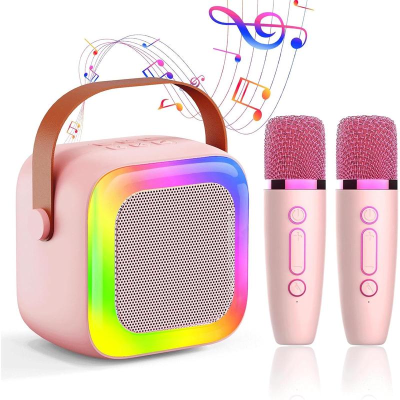 Mini Karaoke Machine for Kids Teen Adults, Kids Karaoke Machine with 2 Wireless Microphones and LED Lights Toys for Christmas Birthday Party, Home, Gifts for 4 5 6 7 8 9 10 11 12+ Years Girls Boys Mini Bluetooth Audio Smartphone