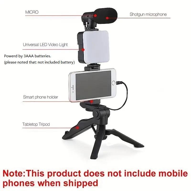 5 in 1 Phone Stand Stabilizer with LED Fill Light, Portable Smartphone Tripod for Live Streaming, Folding Tripod Stand for Selfie, Phone Tripod