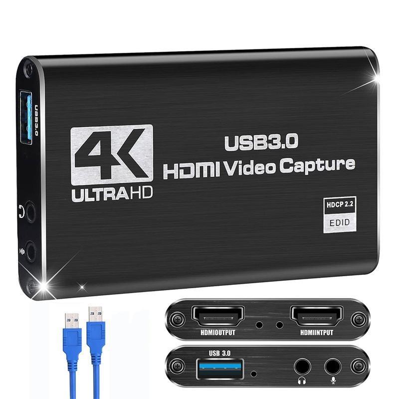 Capture Card, Audio Video Capture Card with Microphone 4K HDMI Loop-Out, 1080p 60fps Video Recorder for Gaming Live Streaming Video Conference, Works for Nintendo Switch PS4 OBS Camera PC Accessories