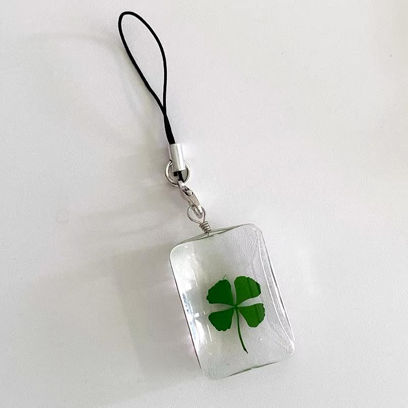 Four-leaf Clover Design Phone Chain, 2 Counts pack Round Glass Pendant Phone Lanyard, Phone Strap for Women & Girls, Mobile Phone Decoration Accessories