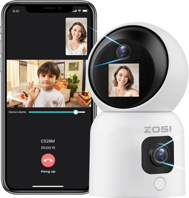 ZOSI 2K Dual-Lens Indoor Security Camera, Two-Way Video, Gesture One-Touch Calling, Human Motion Tracking, C528M 360° Views Pan Tilt Home Baby Pet Dog Monitor, 2.4G 5G Dual-Band WiFi, Plug-in motion detection