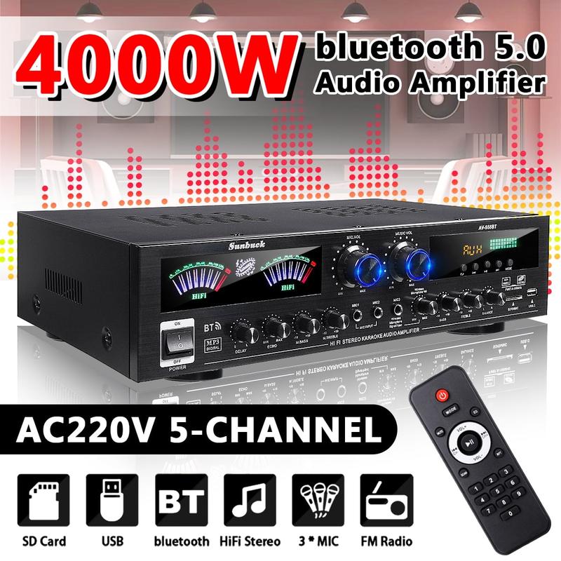 4000W Surround Sound Bluetooth Audio Power Amplifier Receiver for Stereo Theater System