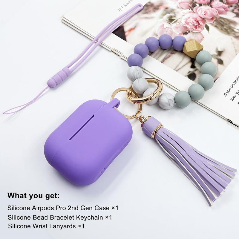 Compatible with Airpods Pro 2nd Generation Case Cover 2022, Soft  Protective Cover with Bracelet Keychain for  Airpods Pro 2 Case for Women Girls (Violet)