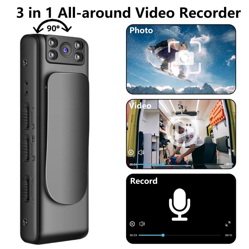 Portable 1080P Action Camera, USB Rechargeable Vlog Recorder with 90° Rotatable Lens & IR Night Visions Function, Outdoor Sports Camera for Skiing Running