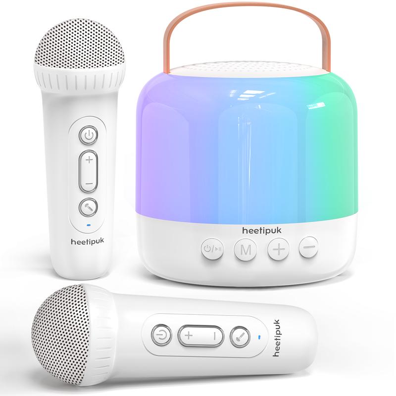 Heetipuk Y6 Mini Karaoke Machine,Portable Bluetooth Speaker with 2 Wireless Microphones for Kids Adults Dazzling Lights,Support TF Card USB AUX,Toys for Kids Home Party Birthday