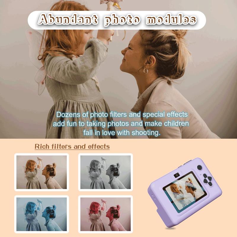 Instant Camera with 3 Print Paper, 2.8 Inch LCD Screen Digital Camera, Rechargeable 1080P Camera, Birthday Gift for Boys & Girls