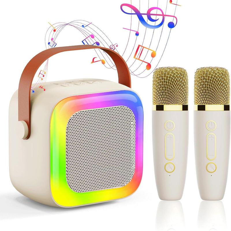 Mini Karaoke Machine for Kids Teen Adults, Kids Karaoke Machine with 2 Wireless Microphones and LED Lights Toys for Christmas Birthday Party, Home, Gifts for 4 5 6 7 8 9 10 11 12+ Years Girls Boys Mini Bluetooth Audio Smartphone