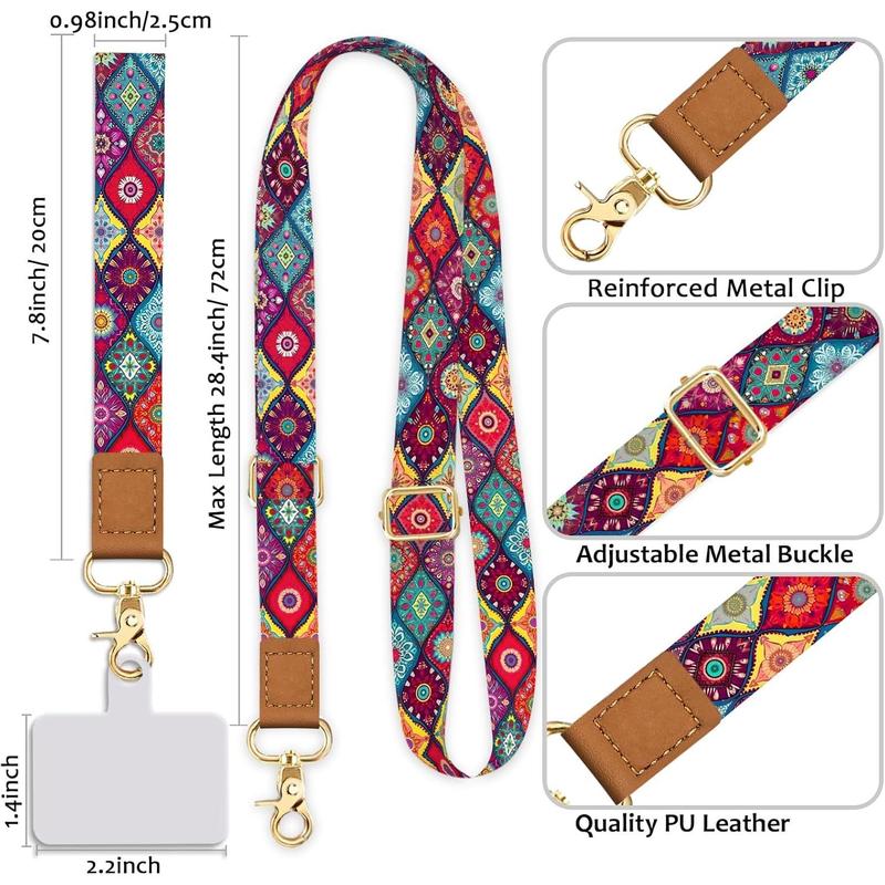 New 2024-Phone Lanyard Crossbody Wrist Strap, Boho Bohemian Cell Phone Lanyards for Around The Neck Wristlet Adjustable Phone Strap, iPhone Lanyard for Women Keys Case ID Badges Phone Accessories